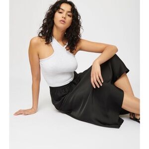 Dynamite Black Satin Midi Skirt pull on size xs